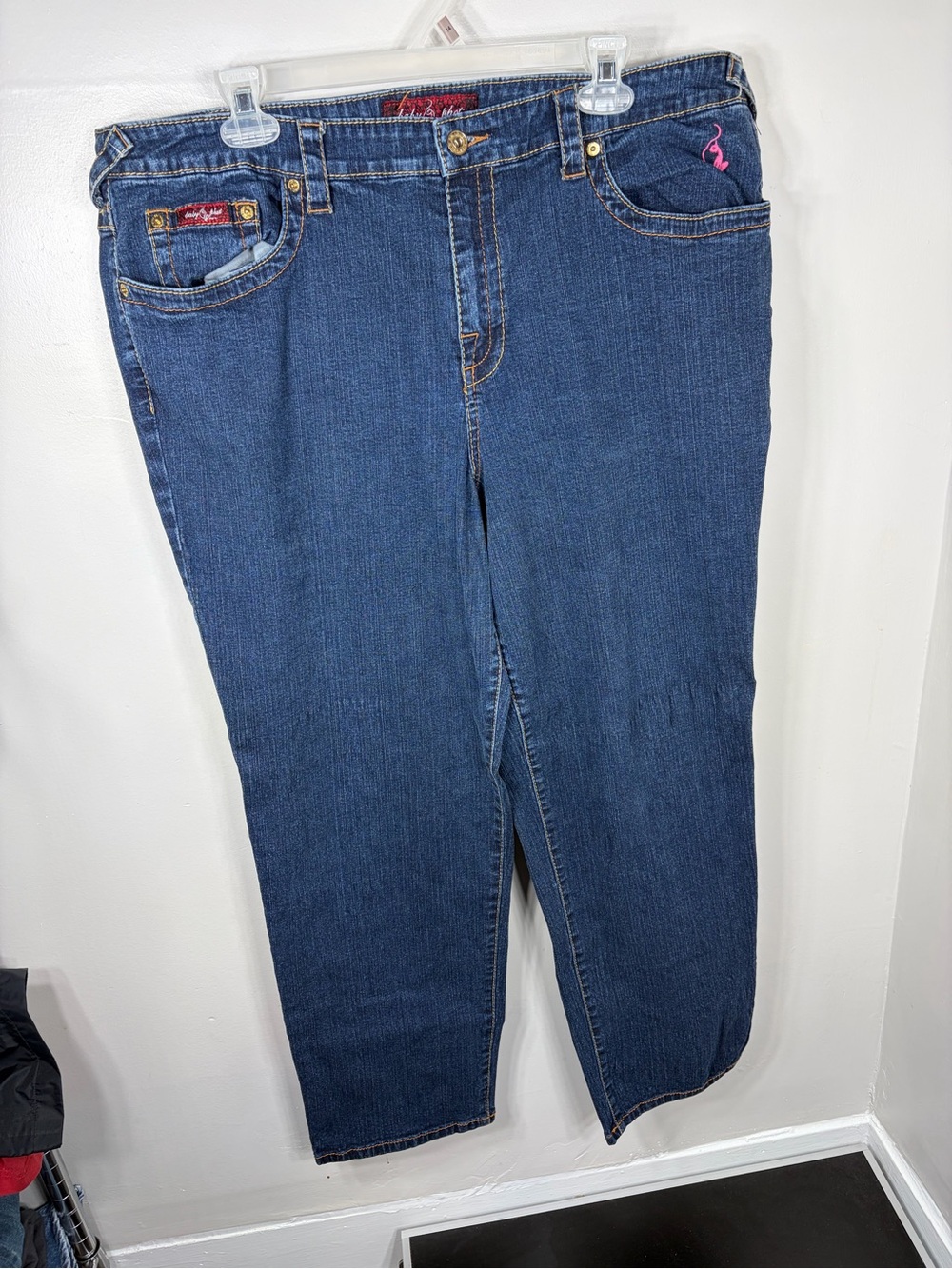 Y2K Baby Phat Rhinestone Logo Dark Wash Jeans Women’s‎ Size 22